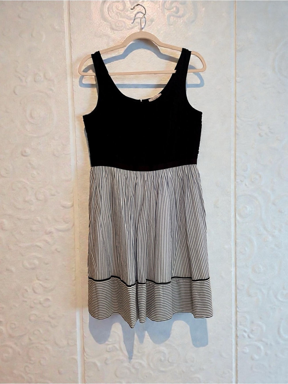 Navy Blue and White Striped Sleeveless Dress
